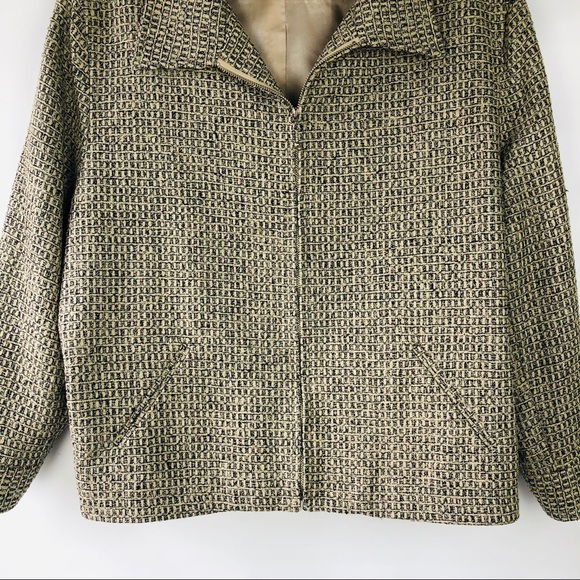 Ann May tan black woven 100% silk zip front jacket - Picture 3 of 8